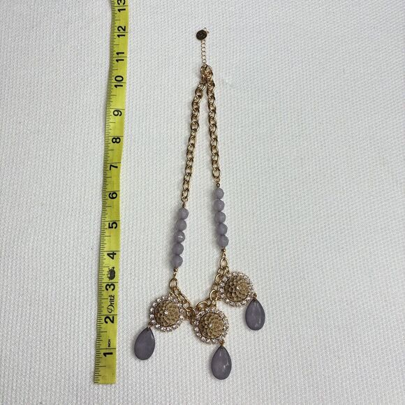 Plunder Gold Tone Purple Beaded Tan Floral Crystal Statement Necklace Women’s - Picture 8 of 10